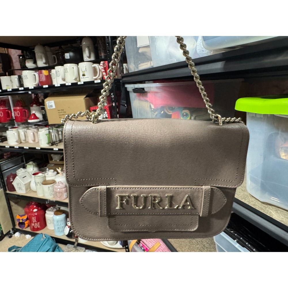 Furla Metropolis Chain Crossbody Bag Taupe Leather Shoulder‎ Bag